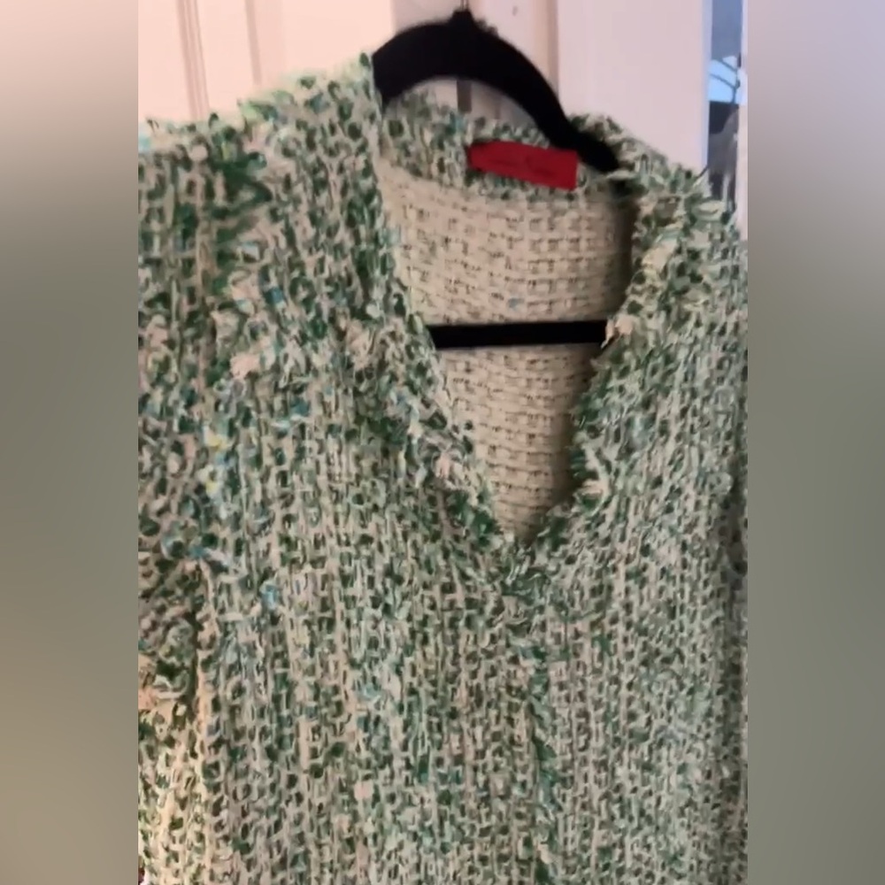 🔥Beautiful, Classic CH by Carolina Herrera Green & White Tweed Mini Dress Size 8 - Picture 7 of 15